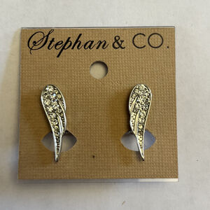 Stephan & Co. Silver Rhinestone Angel Wing Stud Earrings NWT